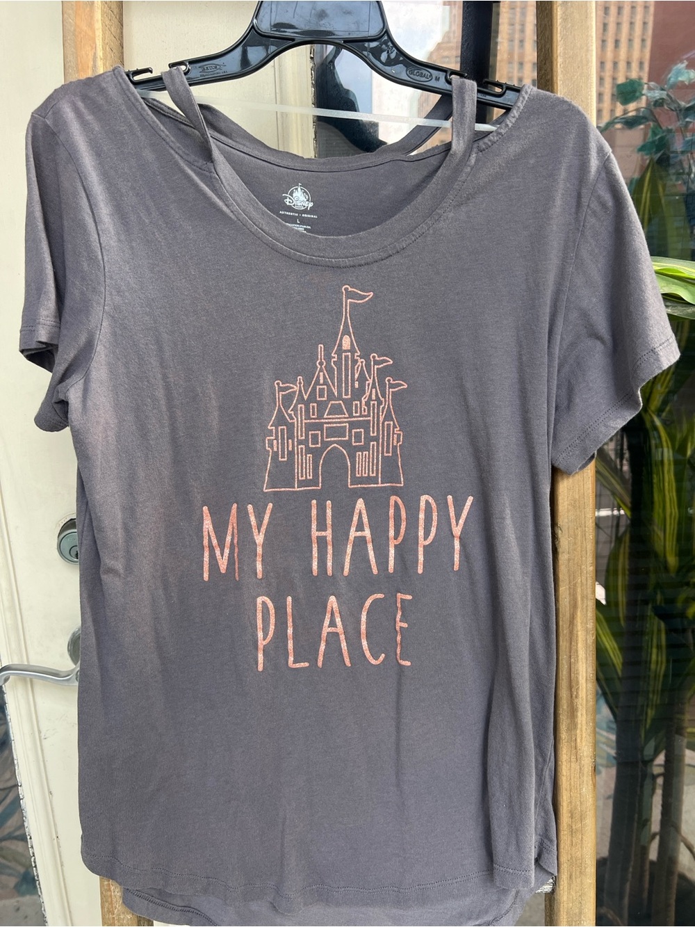 Disney Gray Tunic Tee with Pink Castle 'My Happy Place' Graphic